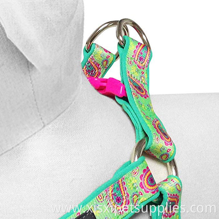Paisley Flower Green Printing Neoprene Padded Dog Harness